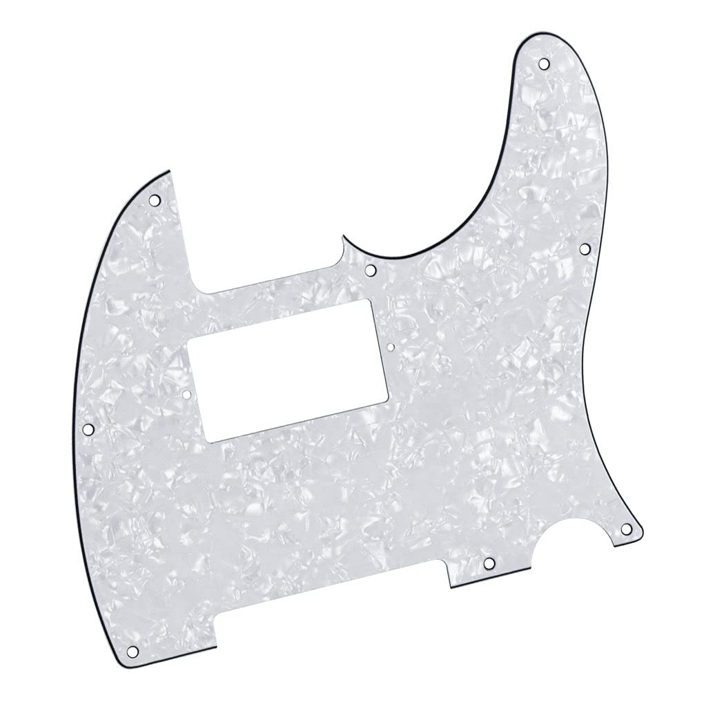 FLEOR 8 Hole TL Pickguard Guitar Humbucker Pick Guard HH with Screws Fit USA/Mexican Standard TL Style Guitar Part, 4Ply White P